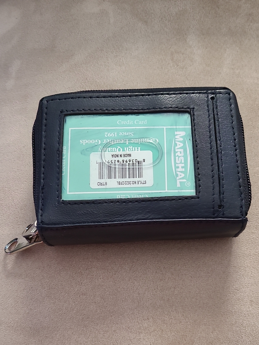 Marshall Black Genuine Leather Card Holder Wallet with Clear ID Window